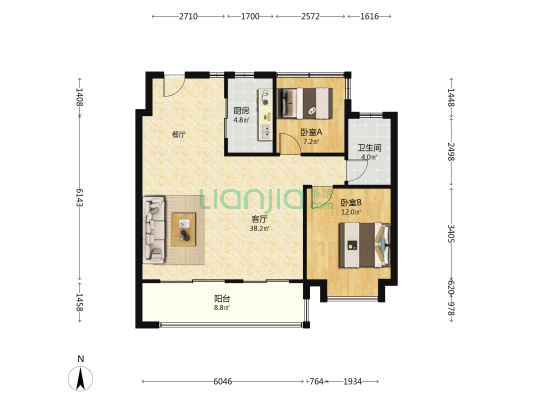 乐富强双湖湾 2室1厅1卫 100平方