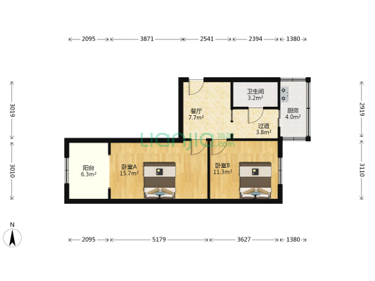 艺科所宿舍 2室1厅1卫 65平方