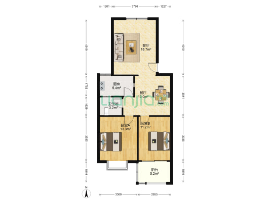 好家园 2室2厅1卫 85平方