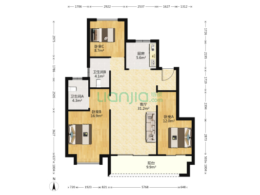新城阜阳大都会 3室1厅2卫 115平方