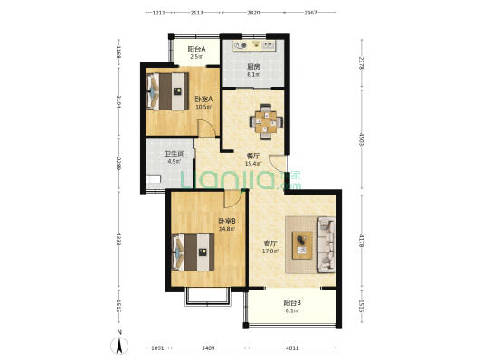 新月翡翠园 2室2厅1卫 100平方