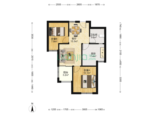 郡枫绿园东区 2室1厅1卫 62平方