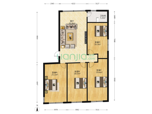 信江中路198号 4室1厅1卫 145平方