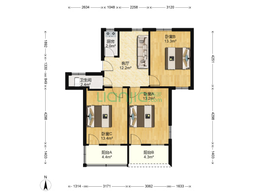 福德新村 3室1厅1卫 77平方