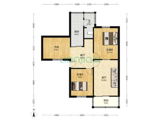 下淀小区 3室2厅1卫 82平方