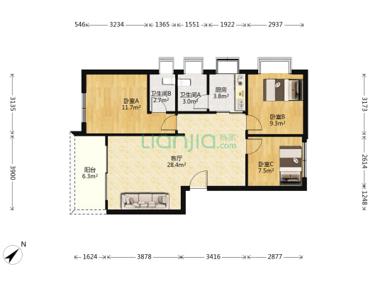 升平街一巷 3室1厅2卫 87平方