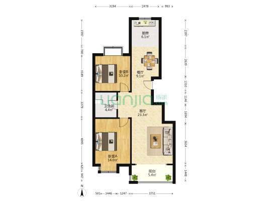戴戈庄社区北区 2室2厅1卫 96平方