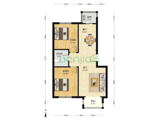 运河家园 2室2厅1卫 86平方