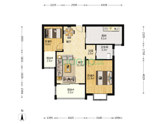 徐汇华园 2室1厅1卫 80平方
