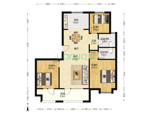 天一仁和悦海大观 3室1厅2卫 114平方
