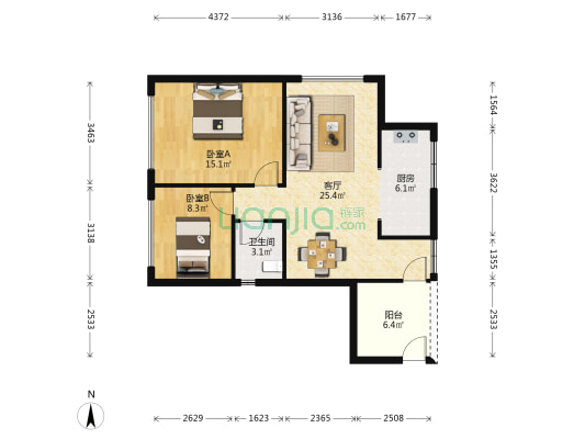 鲁能南渝星城三期 2室1厅1卫 88平方