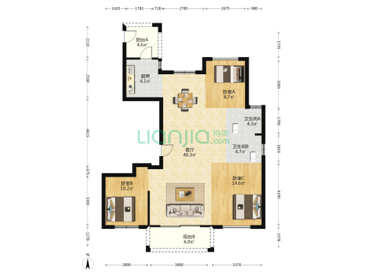 绿瑞锦园 3室1厅2卫 132平方