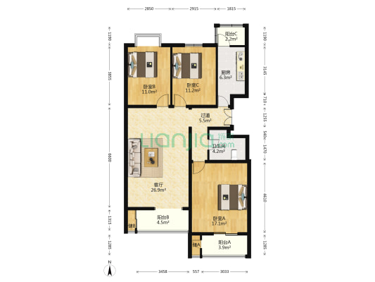 西局欣园北区 3室1厅1卫 123平方