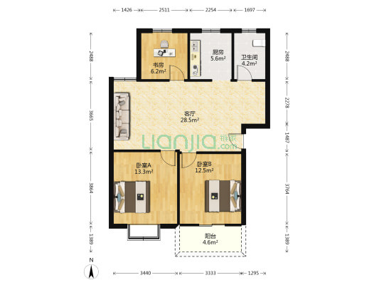 启明星辰 3室1厅1卫 90平方