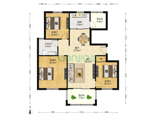 凯顺瑞城 3室2厅1卫 122平方