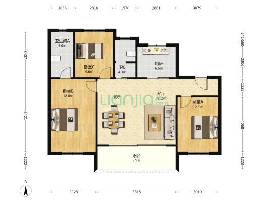 阅湖 3室1厅2卫 115平方