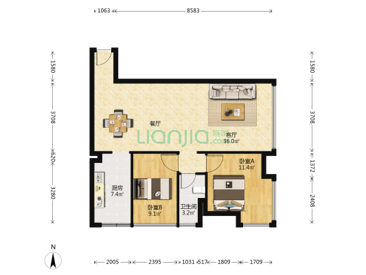 达兴豪苑 2室1厅1卫 95平方