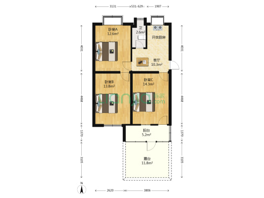 福建省人民剧场话剧院宿舍 3室1厅1卫 70平方
