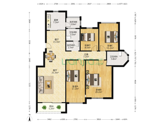 汇昌怡景湾 4室2厅4卫 143平方