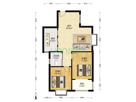 松源嘉苑 2室1厅1卫 77平方