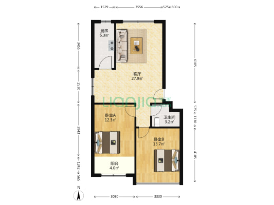 香江水岸北区 2室1厅1卫 87平方