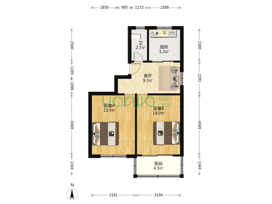 长寿新村 2室1厅1卫 57平方