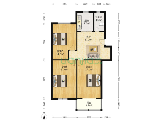 冠生园路204-212号小区 3室1厅1卫 96平方