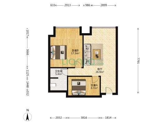 京武浪琴山 2室1厅1卫 77平方
