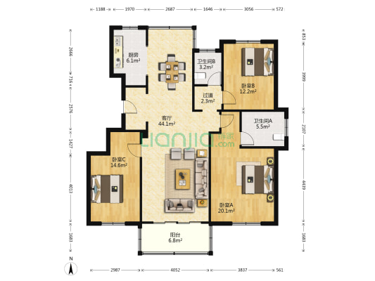 齐欣苑 3室1厅2卫 177平方