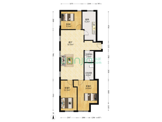 天泰美家 3室1厅2卫 123平方