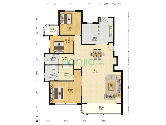 中汇花园(徐汇) 3室1厅2卫 188平方