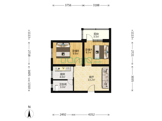 仓房小区 2室1厅1卫 55平方