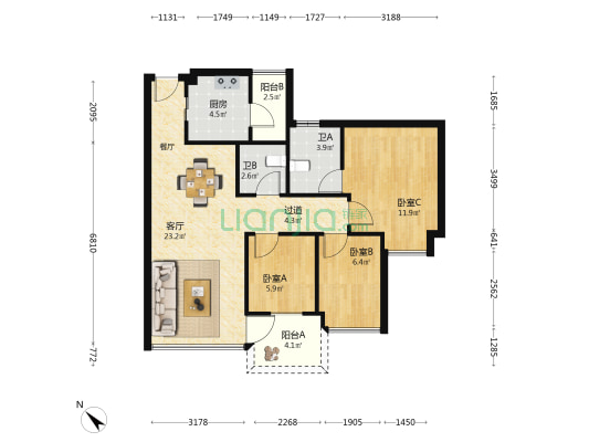 漾逸居雅居樂花園 3室1厅2卫 98平方