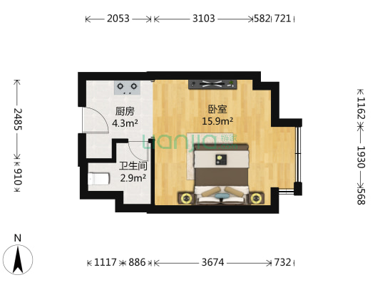 亦庄北岸 1室0厅1卫 38平方