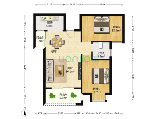 新城际广场二期 2室1厅1卫 86平方
