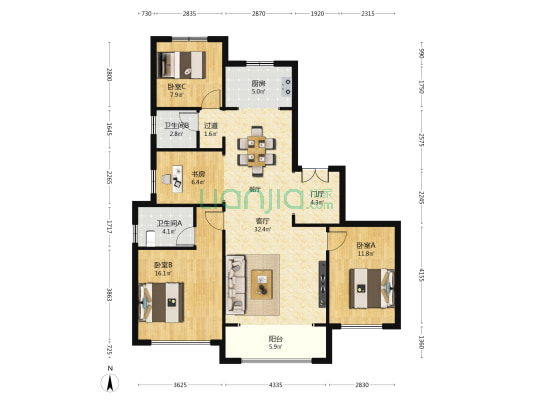 西安朗诗乐府 4室1厅2卫 143平方