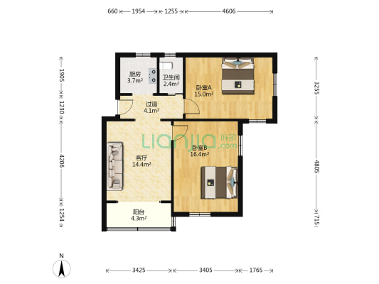 扬州路 2室1厅1卫 74平方