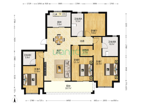 融创大塘御园四期 4室1厅3卫 143平方