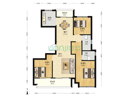 文星苑 3室2厅2卫 124平方