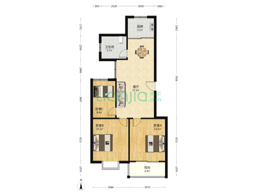 华欧公寓 3室1厅1卫 105平方