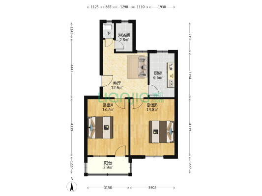 文港北路33号 2室1厅2卫 66平方