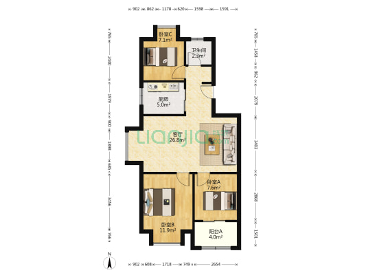 韵湖豪庭 3室1厅1卫 89平方
