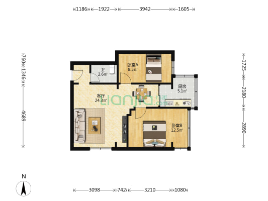 省军区家属院（正宁路/甘南路） 2室1厅1卫 65平方