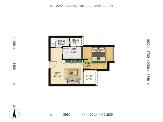 天府长城图南多 1室1厅1卫 49平方