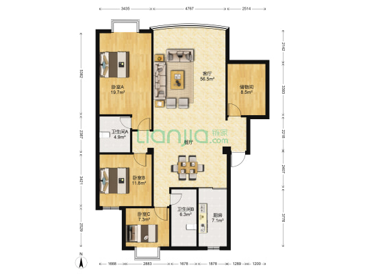 光华花园 3室1厅2卫 149平方