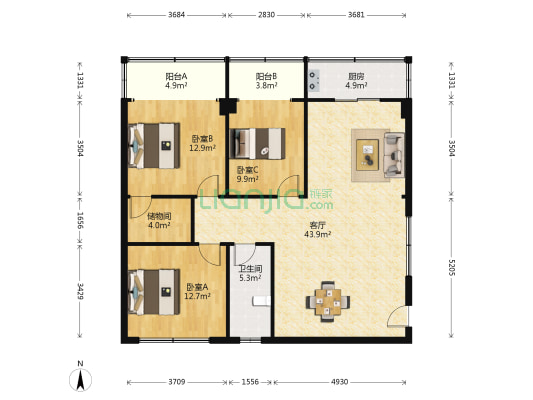 东厅门63号 3室1厅1卫 131平方