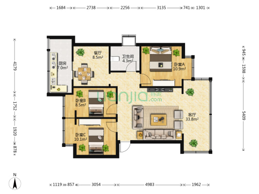 西坝新村 3室2厅1卫 78平方