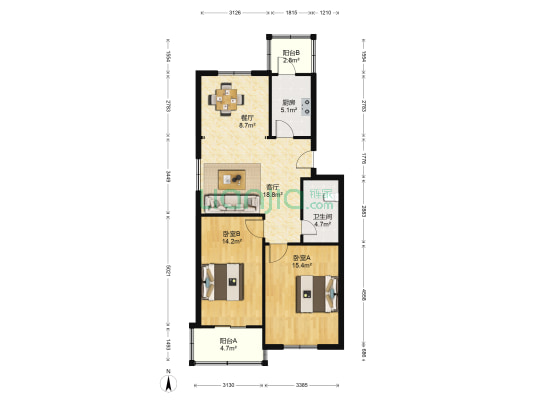 普旺里 2室2厅1卫 92平方