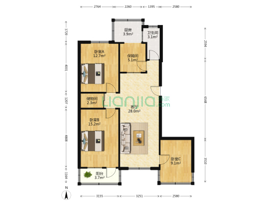 六里山南路13号 3室1厅1卫 99平方