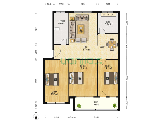八一新村 3室1厅1卫 132平方